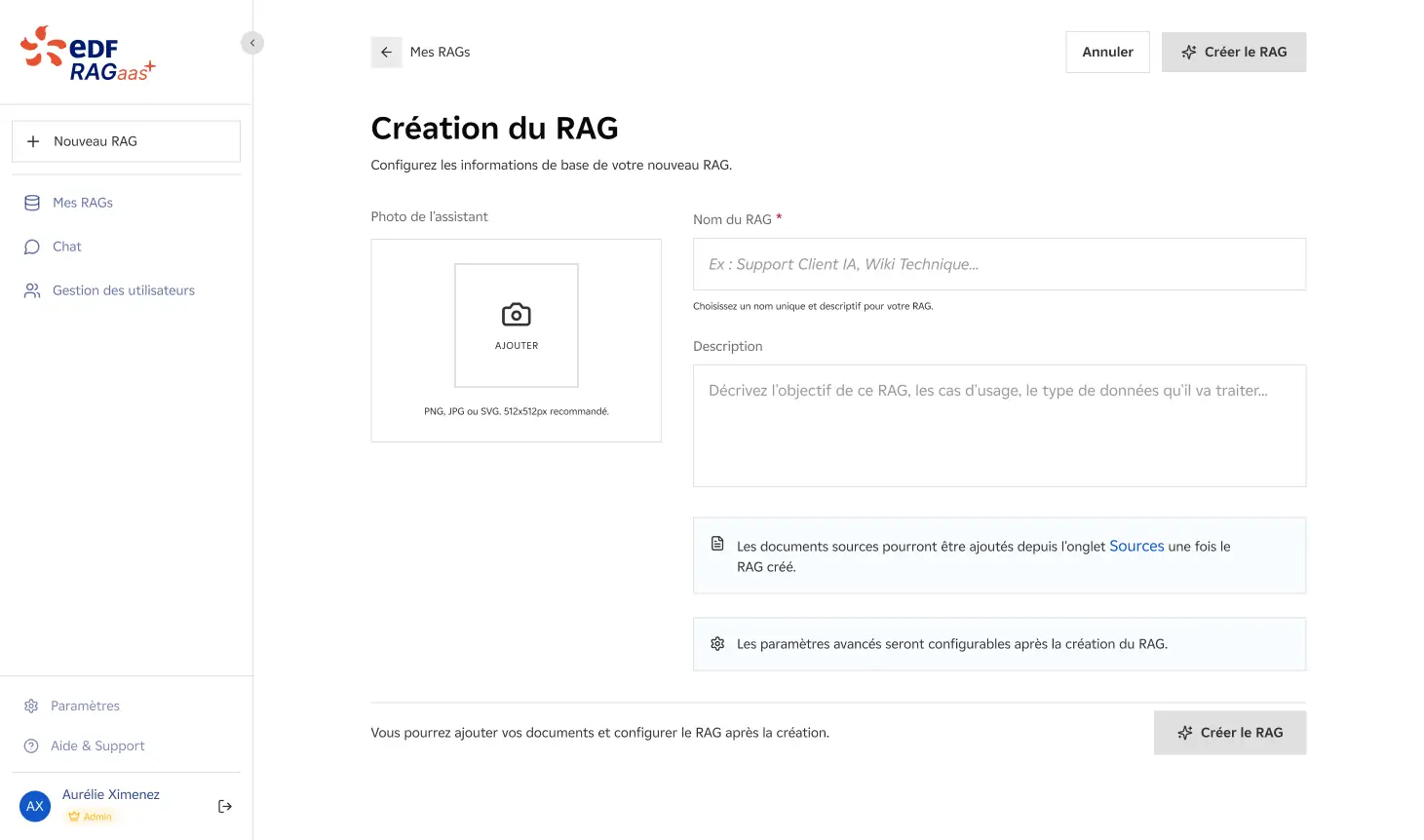 RAGaaS — liste des RAGs avec statuts