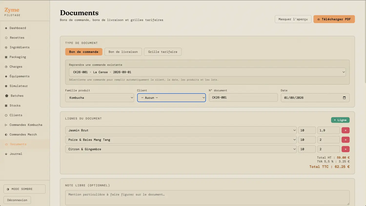 Zyme Pilotage — génération de documents